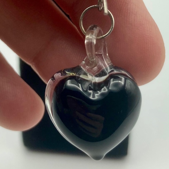 Art Glass Heart Earrings With Flower - Picture 3 of 5